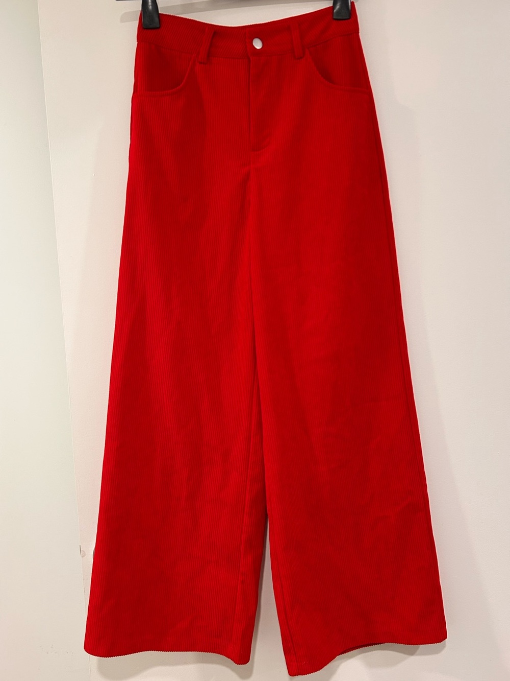 Scarlet Red Wide-Leg Corduroy Pants